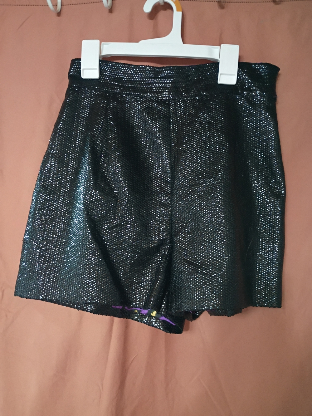 High-Waist Black Sequin Effect Women's Shorts